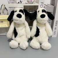 Cute Black White Plush Puppy Pencil Case Cartoon Portable Cosmetic Bag Student Stationery Pouch Storage for Pencils & Cosmetics