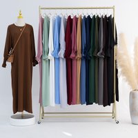 Sweet Loose-Fit Abaya Muslim Women Dress - Long Smocked Cuff Sleeves, Side Pockets. Ramadan Hijabi Modest Robe Islamic Clothing