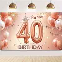 Happy 40TH Birthday Banner Rose Gold Birthday Party Backdrop Balloon Decoration for Celebration Photography Event
