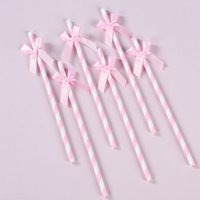 16pcs Bow Pattern Pink Stripe Drinking Straws Birthday Wedding Party Decoration Decor Supplies Gifts