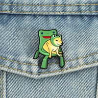 Froggy Dog Memes Enamel Pins Shiba Inu Humor Brooches Cartoon Badges Fun Frog Chair Puppy Jewelry Gift for Friends