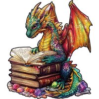Wooden Puzzle for Adults -Magic Book Dragon Puzzle, Unique Shape Wooden Jigsaw Puzzles, Modern Art Home Decor, Good Gift Idea