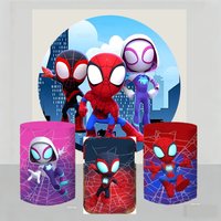 Marvel Spidey And His Amazing Friends Round Cover Kid Birthday Backdrop Baby Shower Spidey Cylinder Cover Decoration Photo Prop
