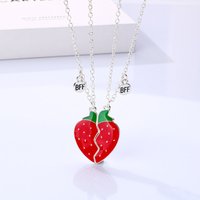 Winoneday 2Pcs/Set Cute Strawberry Fruit Pendant Chain Best Friends Necklace BFF Friendship Jewelry Gift for Women