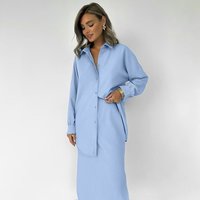 Women's Spring and Summer Fashion Elegant Shirt Skirt Set - Loose Long Sleeve Shirt with High Waist Long Skirt
