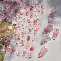 Sweet Strawberry Dessert Cherry Nail Art Stickers 5D Shell Light Bow Love Birds Self Adhesive 3D Nails Decoratiob Stickers DIY