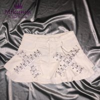 Japanese Harajuku Girls Cute White Lace Cross Denim Skirt Y2k Women Preppy Style High Waist Ruffles Pleated Mini Shorts Skirts