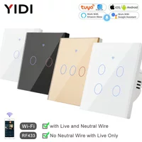 1 2 3 4 Gang 2 3 Way WiFi RF 433mhz Tuya Smart Wireless Touch Wall Light with Switch Button 220V with no Neutral EU Alexa Google