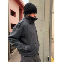 No Faith Studios doppelreihige, kastige Jacke aus doppelseitiger Wolle mit Stehkragen