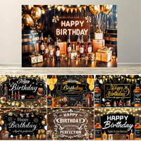 Whiskey Birthday Backdrop Party Decorations Cigar Vintage Wooden Photography Background Whiskey Happy Birthday Banner Supplies