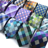 New Fashion Shiny Plaid Mens Tie Blue Purple High Quality Necktie Fit Business Office Gentlemen Formal Shirt Cravat Accessories
