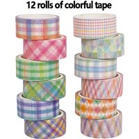12 Rolls Grid Washi Tape Set Plaid Decorative Masking Tape DIY Scrapbook Planner Journal Crafts Wrapping Stickers