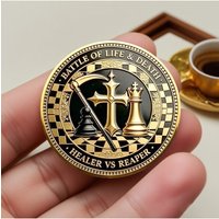 2D Flat The Battle of Life and Death Gold Plated Commemorative Coin Healer VS Reaper Souvenir Coin Home Decoration