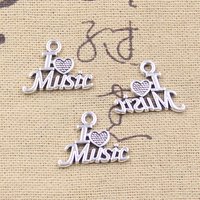 30pcs Charms I Love Music 15x20mm Antique Silver Color Pendants DIY Crafts Making Findings Handmade Tibetan Jewelry