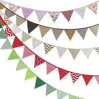 Rustic Cotton Fabric e Flag Wedding Birthday Par Decoration Hanging Banner Floral Print Pull String Banner