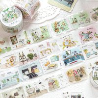 TIANZI INS Masking Tape 30mm X 2m Roll Beautiful Landscape Design for Journal Scrapbooking Diary Album Stationery Label Stickers