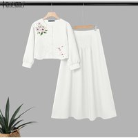 Fashion 2026 Spring Long Sleeve Dress Suit ZANZEA Stylish Women 2 Piece Sets Autumn Outfits Cropped Printed Tops Long Skirt Sets