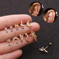 20G Snake/Moon/Star Screw Back Earrings, Hypoallergenic Stainless Steel Tiny Stud Earrings, Cartilage/Tragus Piercing Jewelry