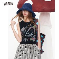 ELFSACK Dopamine Rainbow Print Cropped Tank Top, Breathable Cotton Blend Sleeveless Top, Loose Fit Summer Camisole for Women