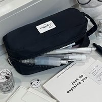 New Pure Black Pencil Case Handheld Large Capacity Stationery Pouch Pen Bag Gift