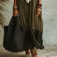 Boho Tiered Leopard Print Dress Women V-Neck Short Sleeve Color Block Loose Casual Maxi Dress Vacation Summer Beach A-Line Dress