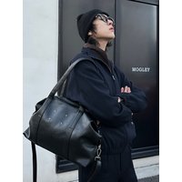 Dark Series Unisex Tote Bag Single Shoulder Handbag Street Style Casual PU Leather Color Korean Fashion Youth Bag