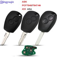 jingyuqin 2 Buttons Remote Key For Renault Duster Modus Clio 3 Twingo DACIA Logan Sandero Kangoo 433MHz PCF7947/7946/4A Chip