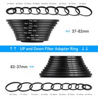 Camera Lens Filter Step Up & Down Ring Adapter Metal Filter Adapter Ring For All Camera DSLR 37-82 82-37mm Mount Set Kit