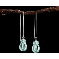 Natural A-goods Jadeite Blue Water Drop Ear Wire S925 Silver Inlaid Ancient Style Personality Ice Jade Earrings Ladies Gift