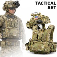 PJ Fast Helmet Set with Tactical Vest Airsoft Paintball Protective Gear Body Protection Kit for CS Wargame Shooting CosPlay