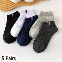 5 Pairs Men No Show Socks Low Cut Ankle Boat Socks Breathable Thin Summer Casual Sweat Absorbing Plain Color Short Socks