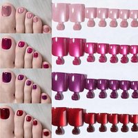 96pcs 4colors Short Square Cat Eye Fake Toenails Glossy Pink/Red/Rose/Purple Full Cover Press On Toenail 12Sizes False Toe Nails