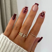 Elevate Your Style With, 24Pcs Square Claret Tip French Press On Nailsdesign Acrylic False Nails ,Contain 1Pc Jelly Glue And 1Pc