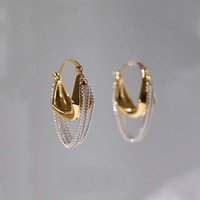 Fashion Chain Tassel Earrings Gold And Silver Color Contrast Temperament Retro Women Accessories