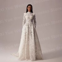 2026 Luxurious A Line Women's High Neck Long Sleeve Lace Wedding Dresses Vestido De Novia Bride Gowns Customized Robe De Mariée