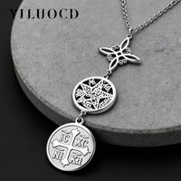 Vintage Triple Protection Pendant Necklace Orthodox Cross Witch Knot Pentagram Tetragrammaton Symbol Pendant Amulet Jewelry