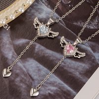 925 Sterling Silver Heart Angel Wings Pendant Choker Necklaces For Women Aesthetic Jewelry Accessories Money 925 Jewellery