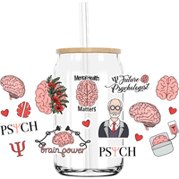Psychology Designs 16OZ UV DTF Cup Wrap Transfers Stickers For DIY Libby Glass Waterproof Decals