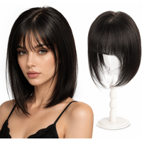 Natural T-part Lace Base Human Hair Toppers for Women with Bangs Clip-in Extension Hairpiece for Thinning Hair Scalp Coverage