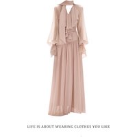 Gaositong Court Style Lantern Sleeve Sash Dress Women's Autumn Winter Long Dress Slim Fit Fairy Skirt Lantern Sleeve Dress