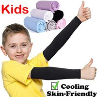 1 Pair Summer Kids Ice Silk Sun Protective Solid Sleeve Cover Sun UV50 Protection for Girls Boys Arm Warmer Cycling Running