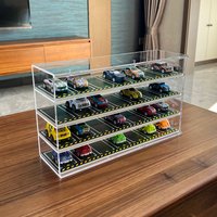 Clear Acrylic Display Cabinet with Parking Location Frame for 1/64 Car Models, Assembled Storage Boxes for Hot Wheels, Toys