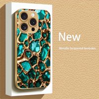 Emerald Marble Design Golden Metallic Paint Glass Phone Case For Apple iPhone 15 16 14 13 12 11 17 Pro Max 17 Air 16 Plus Cover