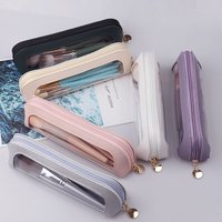Portable Transparent Waterproof Cosmetic Organizer Pouch Clear Makeup Bag PU Leather Travel Makeup Brush Case with Zipper