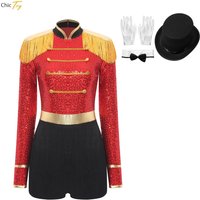 Women Circus Director Cosplay Costume Jumpsuit Hat Gloves Ringmaster Halloween Carnival Costumes Fancy Dress Ballet Dance Jersey
