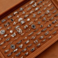 10/20/30/50/100Pieces Vintage Bohemia Flowers Rings Set For Women Mix Style Personality Fashion Hollow Jewelry Party Gifts