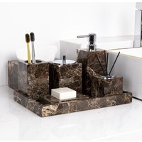 Marble Bathroom Set Emperador Dark Wholesale Hotel & Home Bathroom Toiletries Kit Decorative Tray