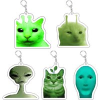 Zip Zap Alien Cat Funny Meme Keychain Green Alien Cute Cats Key Ring Game Accessories Bags Backpack Pendant Prop Jewelry Gift