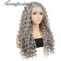 StrongBeauty Long Grey Lace Front Wig Synthetic Curly Wigs Natural Women Hair