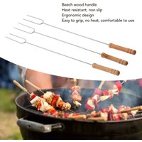 3Pcs Barbecue Forks Multifunctional Stainless Steel Roasting Stick with Beech Wood Handle for Outdoor BBQ Camping 47.2cm